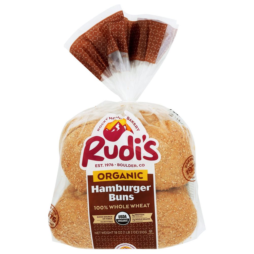 RUDI'S: Organic 100% Whole Wheat Buns, 18 oz