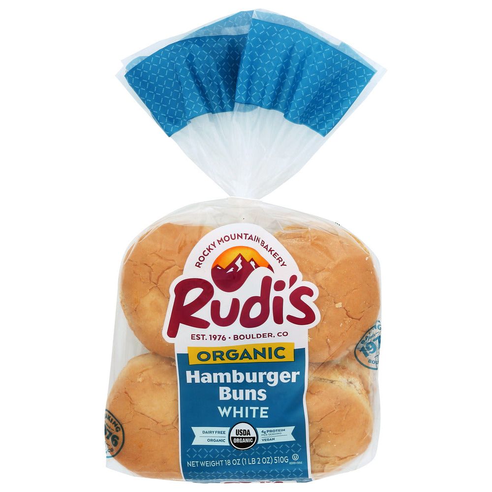 RUDIS: Organic Bakery Organic White Hamburger Buns, 18 oz