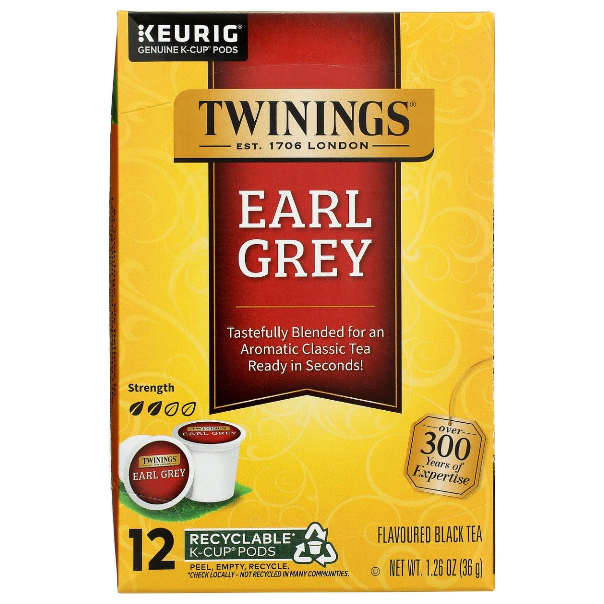 TWININGS OF LONDON: Tea Kcups Earl Grey Tea, 12 Cups, 1.27 oz