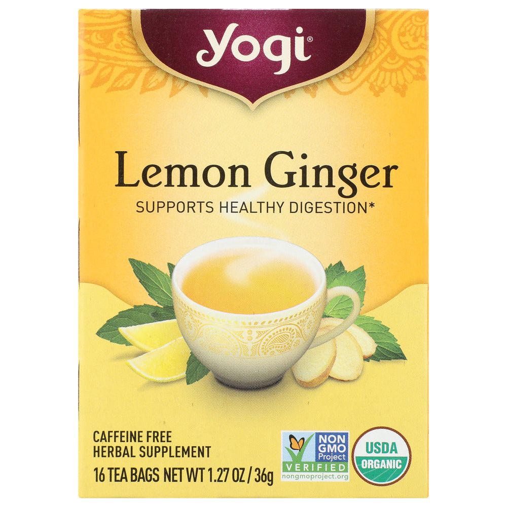 YOGI TEA: Lemon Ginger Organic Tea Caffeine Free, 16 Tea Bags