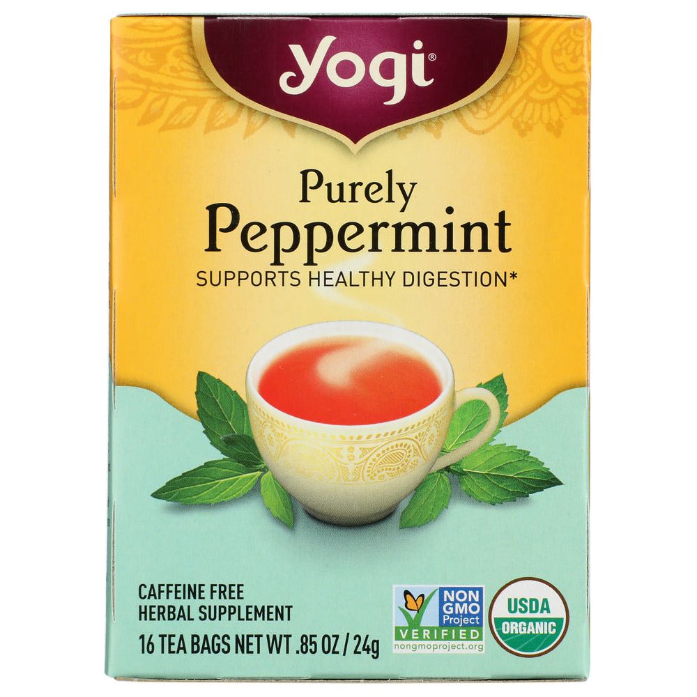YOGI TEAS: Organic Herbal Tea Caffeine Free Purely Peppermint, 16 Tea Bags