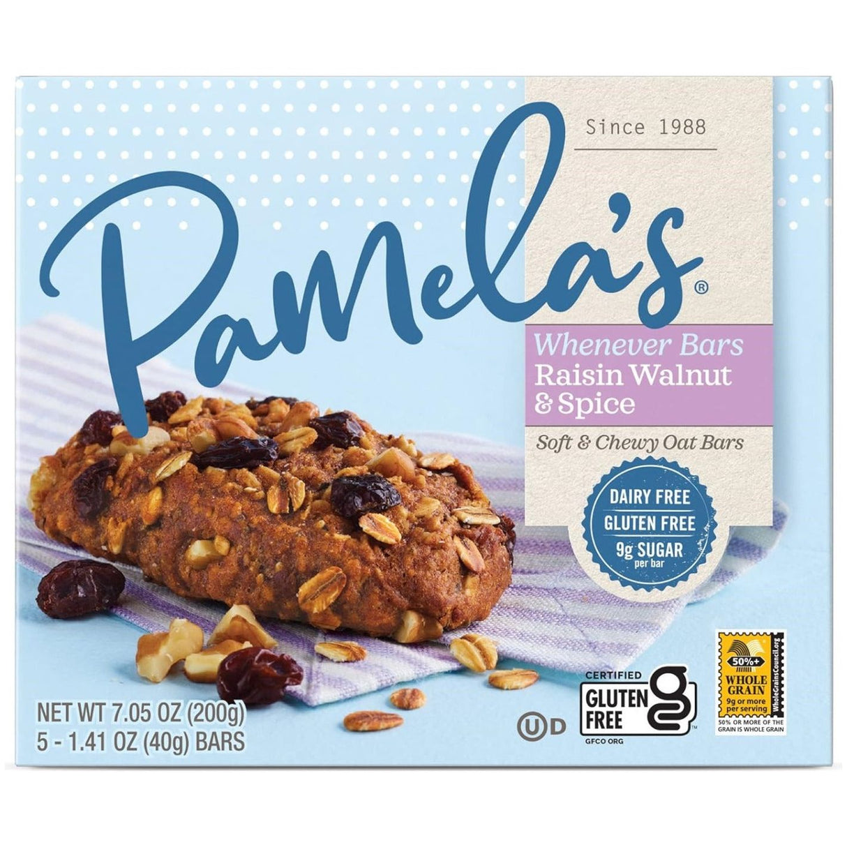 PAMELAS: Raisin Walnut Spice Whenever Bars 5Pack, 7.05 oz