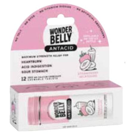 WONDERBELLY: Strawberry Milkshake Antacid Travel Size, 12 pc