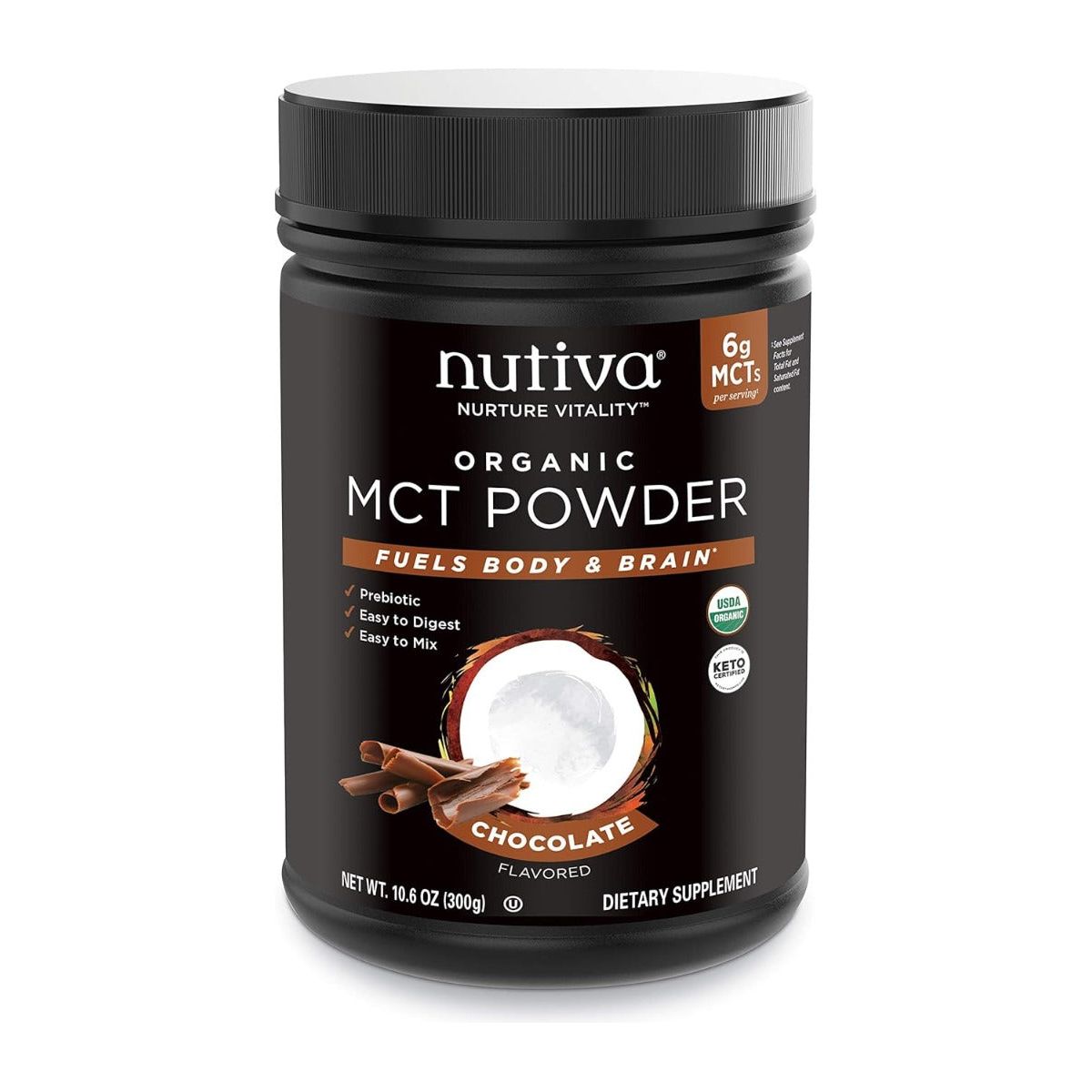 NUTIVA: Powder MCT Chocolate Organic, 10.6 oz