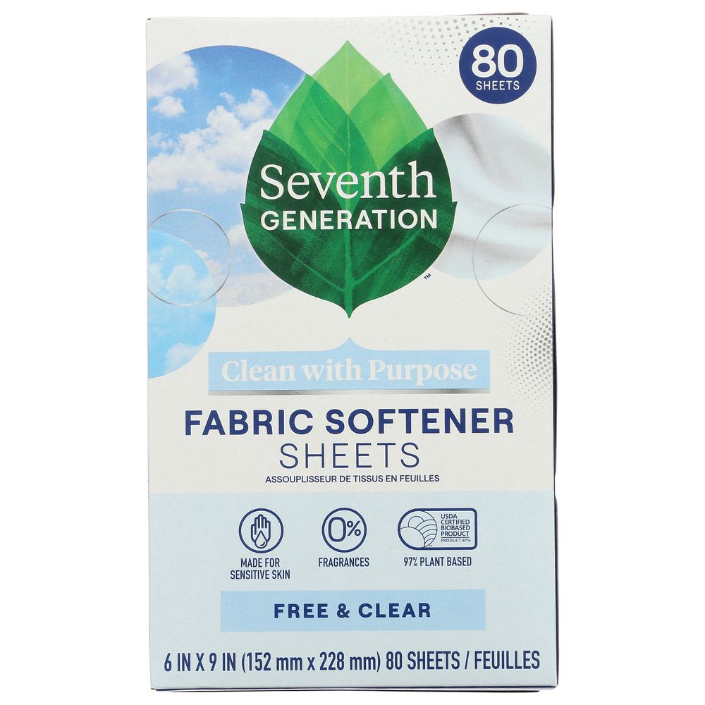 SEVENTH GENERATION: Natural Fabric Softener Sheets Free & Clear, 80 Sheets