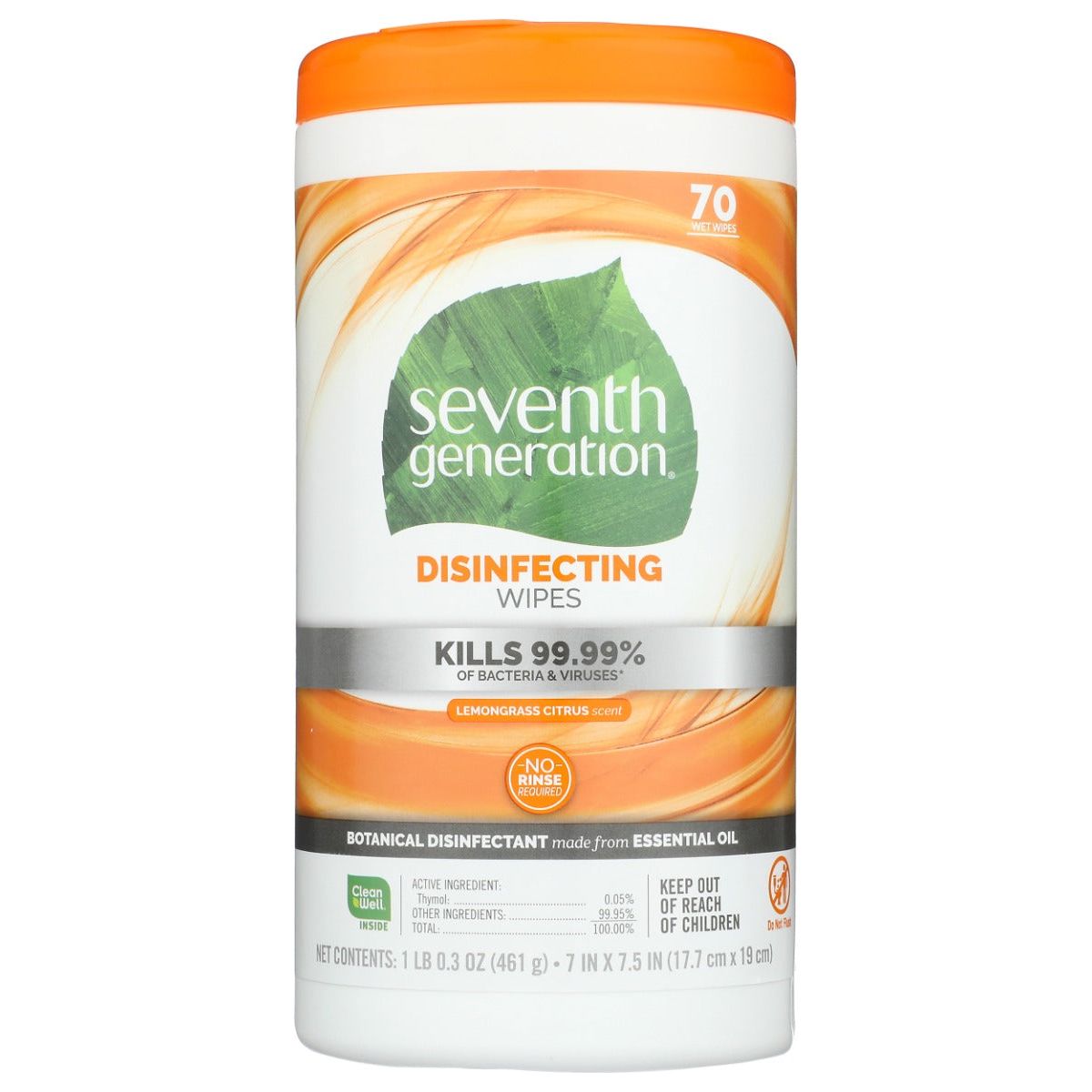 SEVENTH GENERATION: Disinfecting Wipes Lemongrass Citrus Scent, 70 Wipes