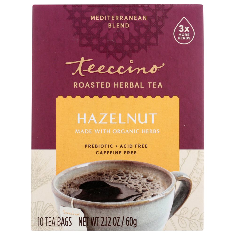TEECCINO: Chicory Herbal Tea Medium Roast Caffeine Free Hazelnut 10 Tea Bags, 2.12 Oz