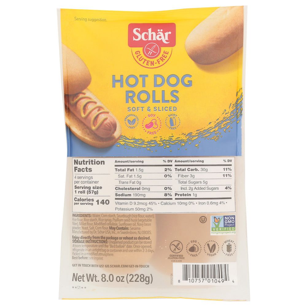 SCHAR: Gluten Free Hot Dog Rolls, 8 oz