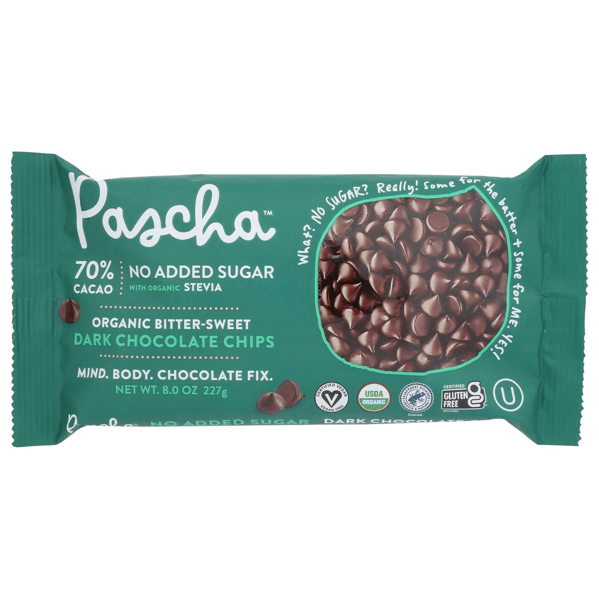 PASCHA: Organic Vegan Bitter-Sweet Dark Chocolate Chips, 8 oz