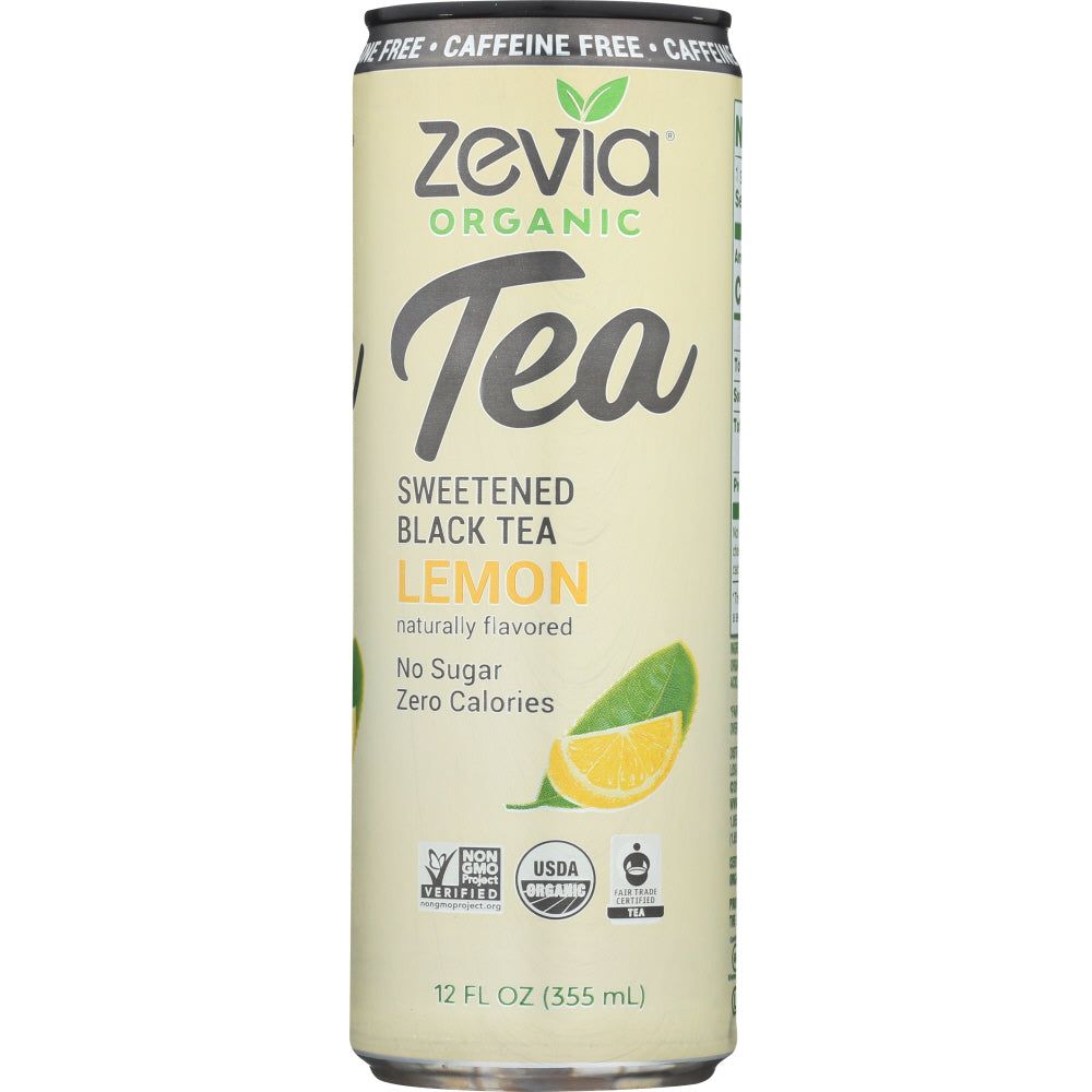 ZEVIA: Sweetened Black Tea Lemon Caffeine Free, 12 fo