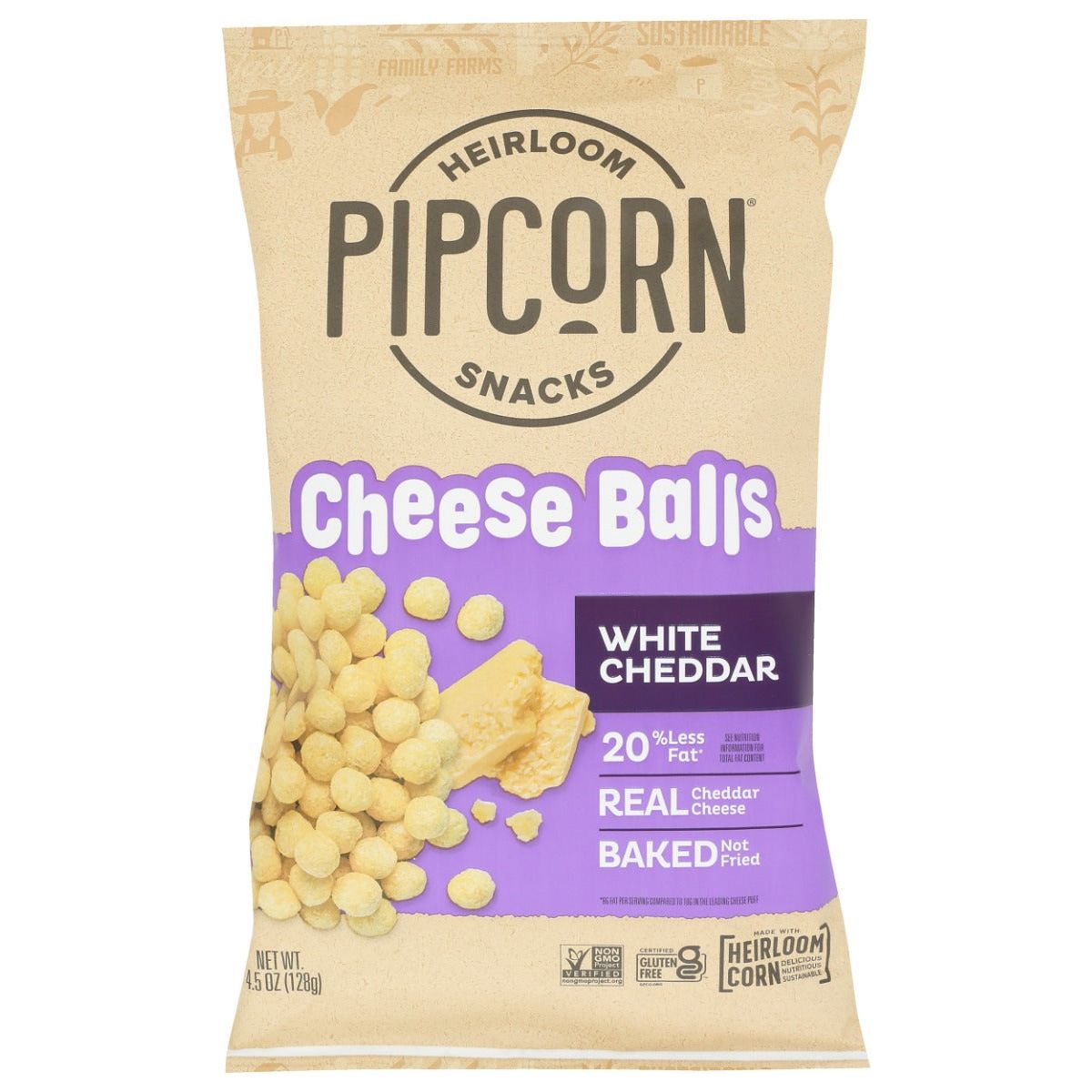 PIPCORN: White Cheddar Cheese Balls, 4.5 oz