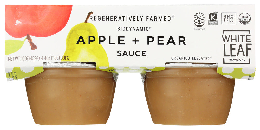 WHITE LEAF PROVISIONS: Applesauce Pear 4Pk, 16 oz