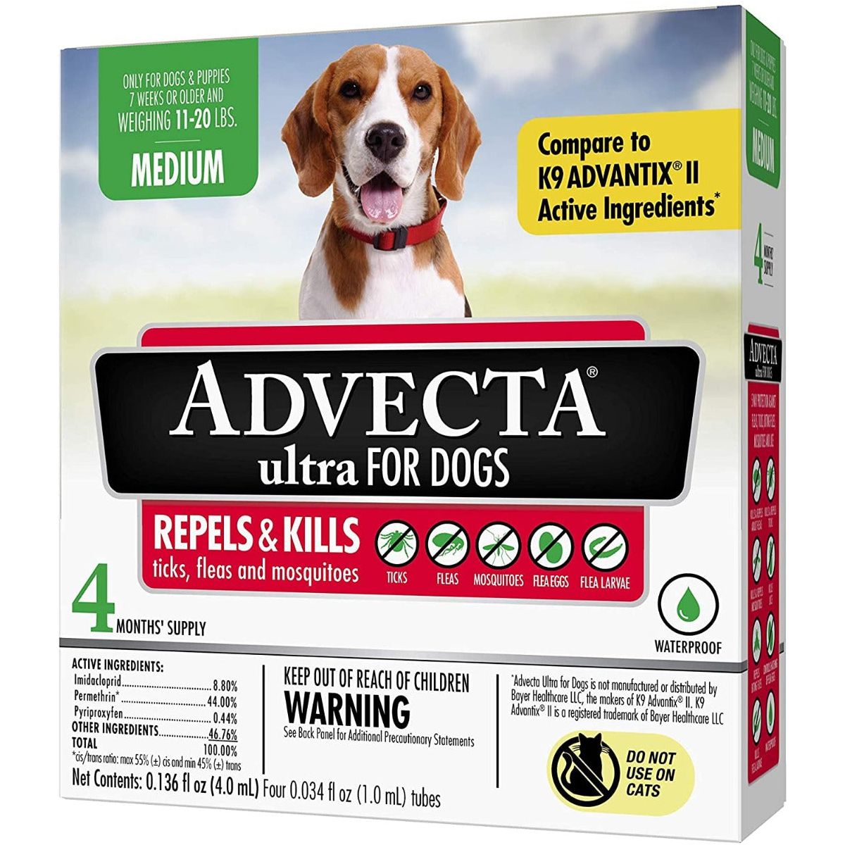 ADVECTA: Ultra Flea & Tick Protection for Dogs 11 to 20 Lbs, 4 do - #tag1# - #tag2#