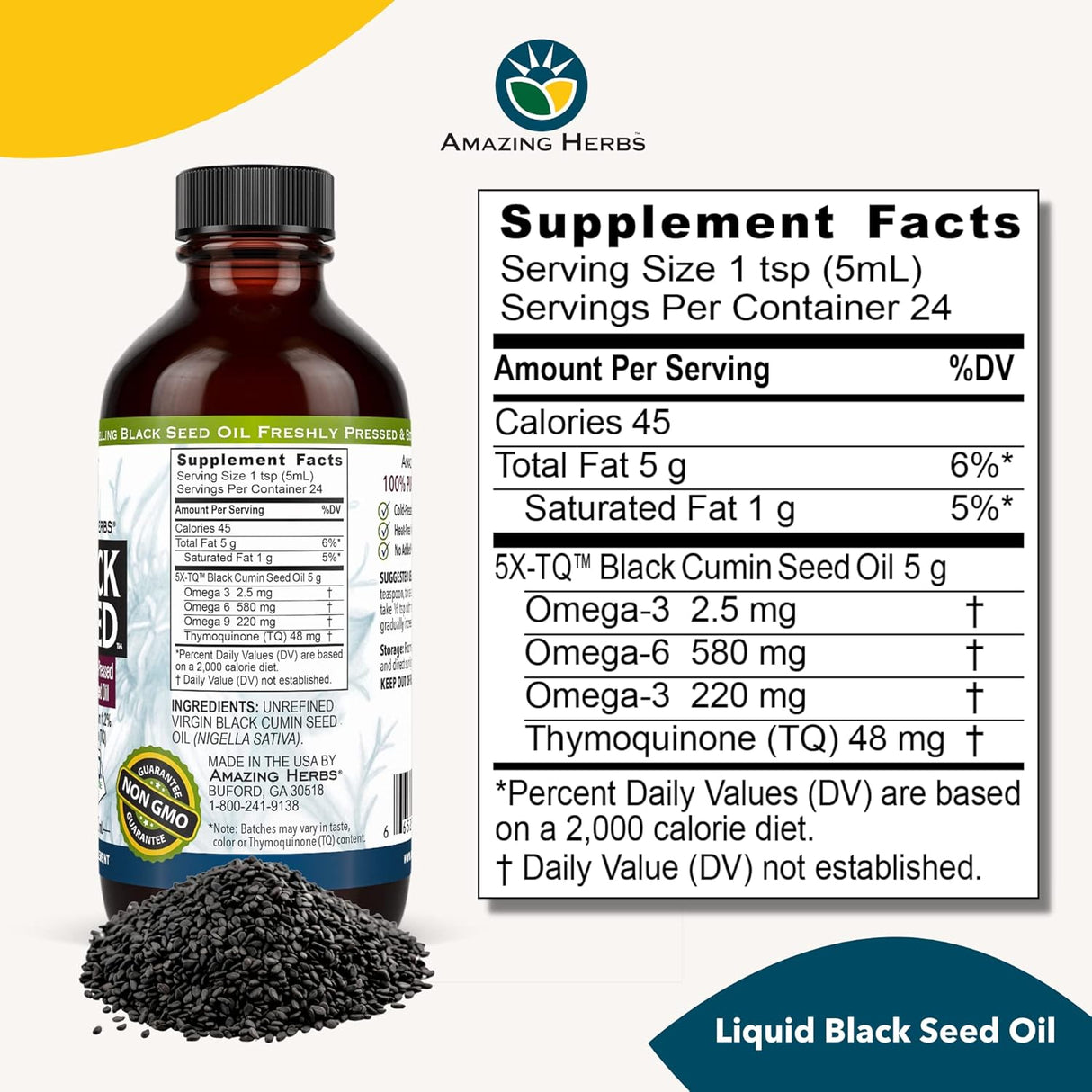 AMAZING HERBS BLACK SEED 100% Pure Cold-Pressed Black Cumin Seed Oil, 4 FL OZ - #tag1# - #tag2#