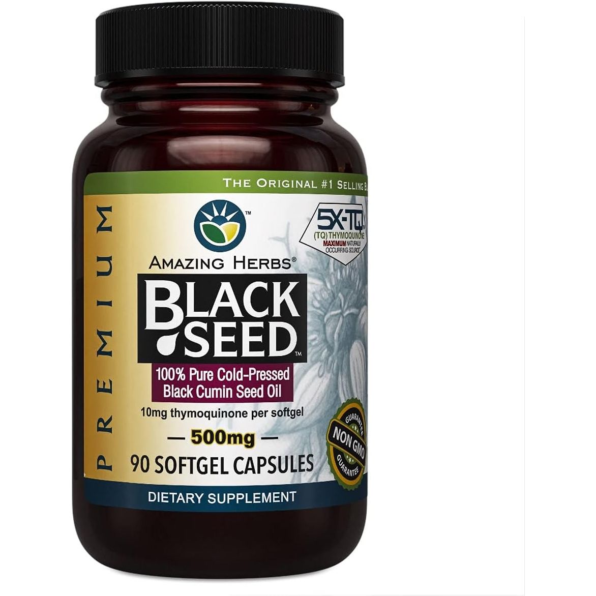 AMAZING HERBS BLACK SEED 100% Pure Cold-Pressed Black Cumin Seed Oil, 500mg, 90 Softgel Capsules - #tag1# - #tag2#