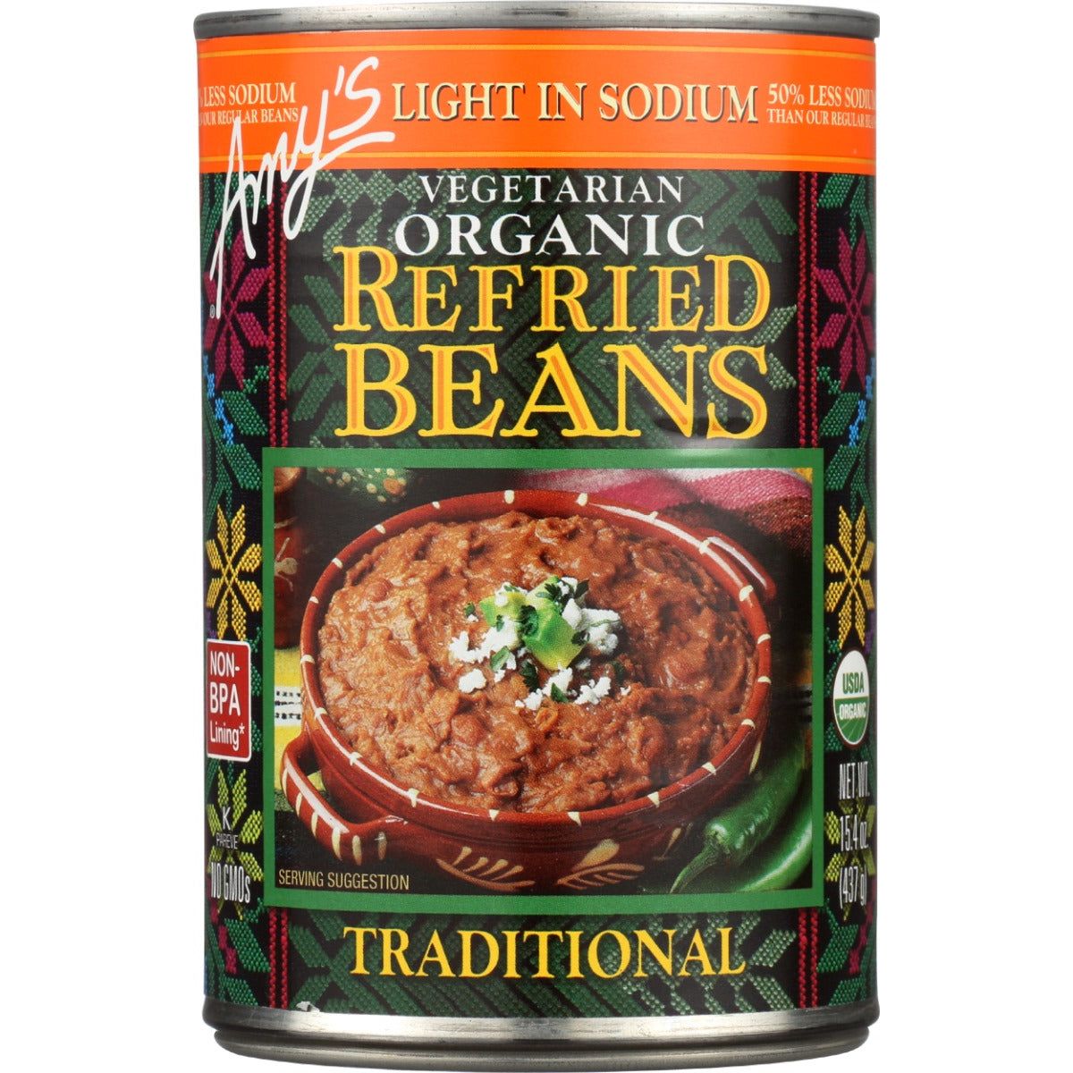 AMYS: Organic Vegetarian Traditional Refried Beans Light In Sodium, 15.4 oz - #tag1# - #tag2#