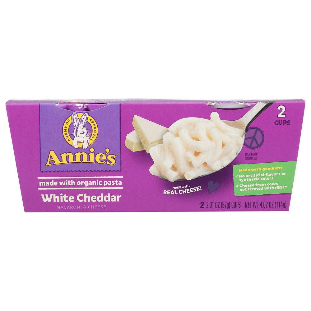 ANNIES HOMEGROWN: White Cheddar Macaroni & Cheese Pasta Cup 2pk, 4.02 oz - Sunshine Co Op. - #tag1# - #tag2# - #tag3# - #tag4#