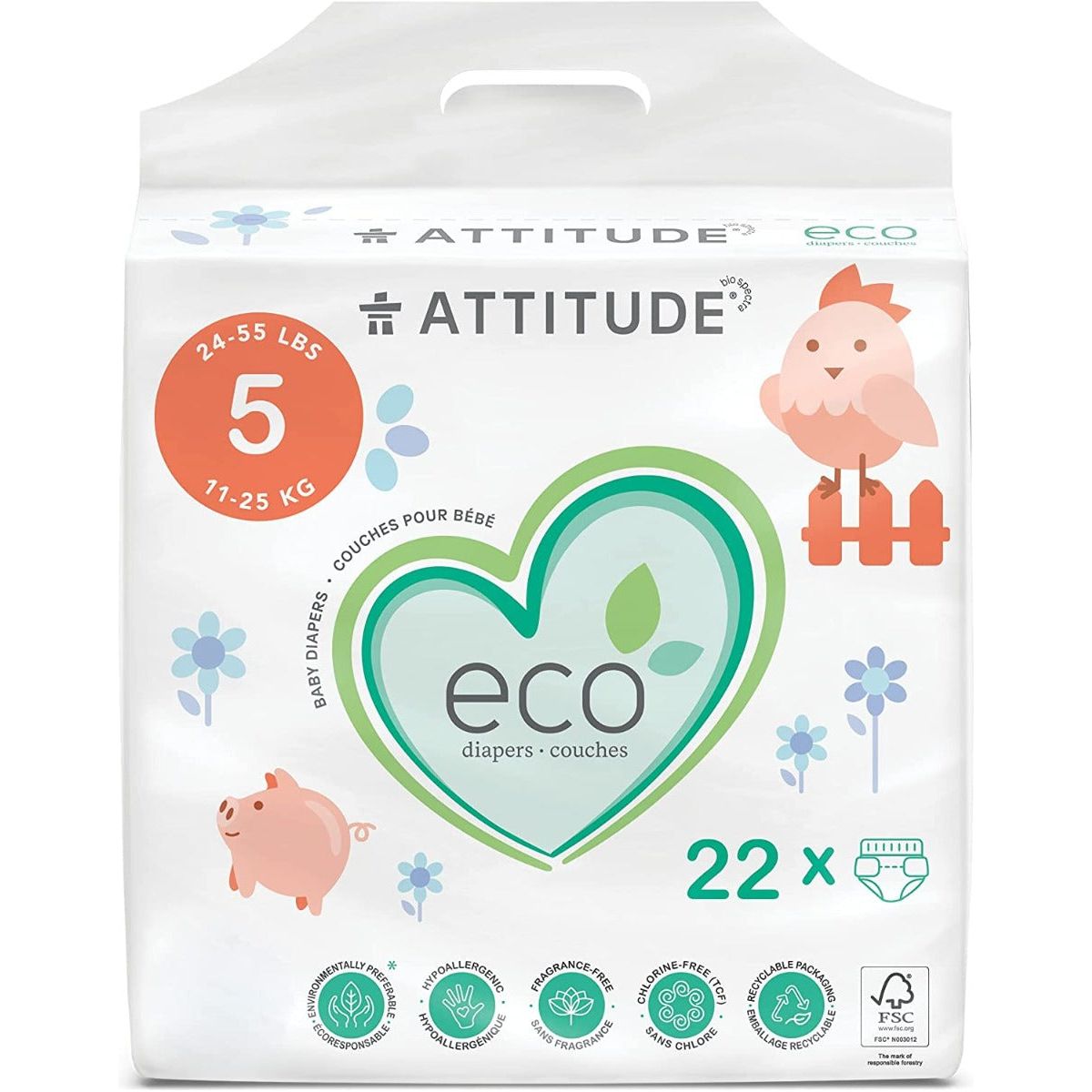 ATTITUDE: Baby Junior Diaper Size 5, 22 un - #tag1# - #tag2#
