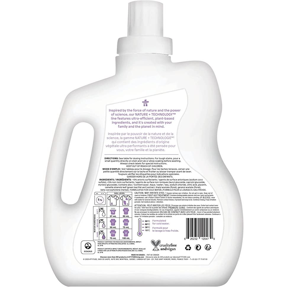 ATTITUDE: Lavender 40 Loads Laundry Detergent, 67.6 fo - #tag1# - #tag2#