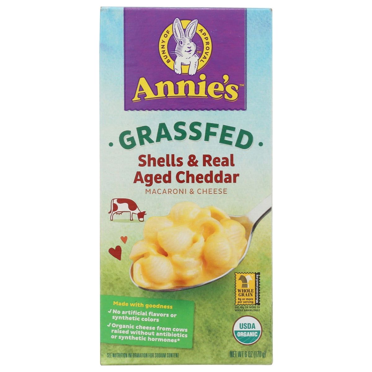 Annie's Homegrown Organic Grass Fed Shells and Real Aged Cheddar Macaroni and Cheese, 6 Oz - Sunshine Co Op. - #tag1# - #tag2# - #tag3# - #tag4#