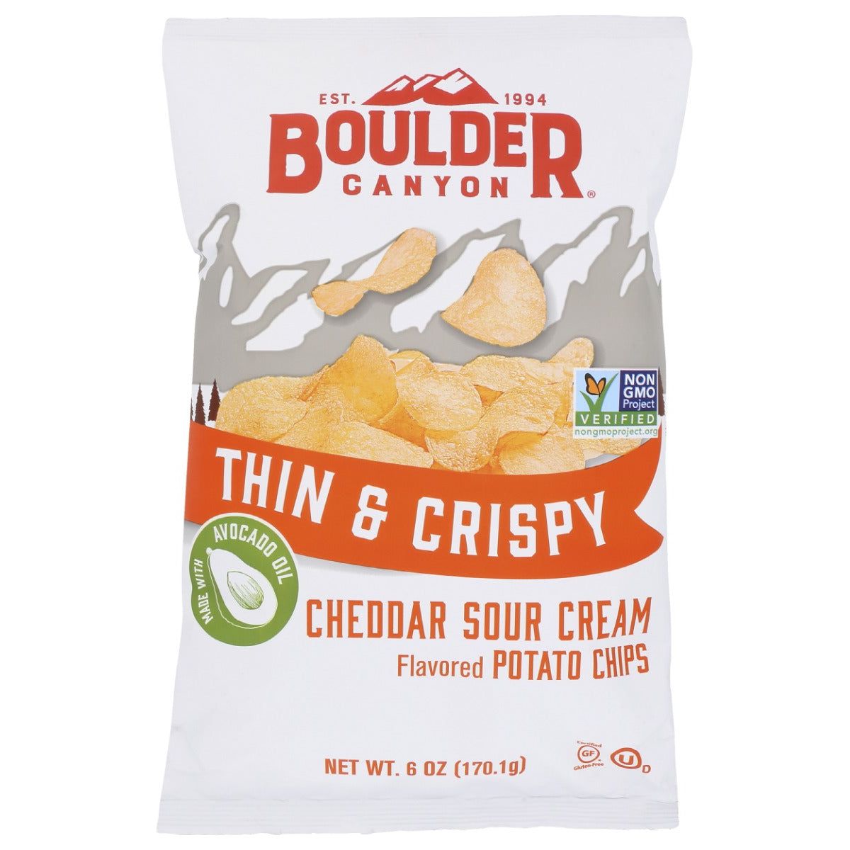 BOULDER CANYON: Avocado Oil Thin and Crispy Cheddar Sour Cream Potato Chips, 6 oz - #tag1# - #tag2#