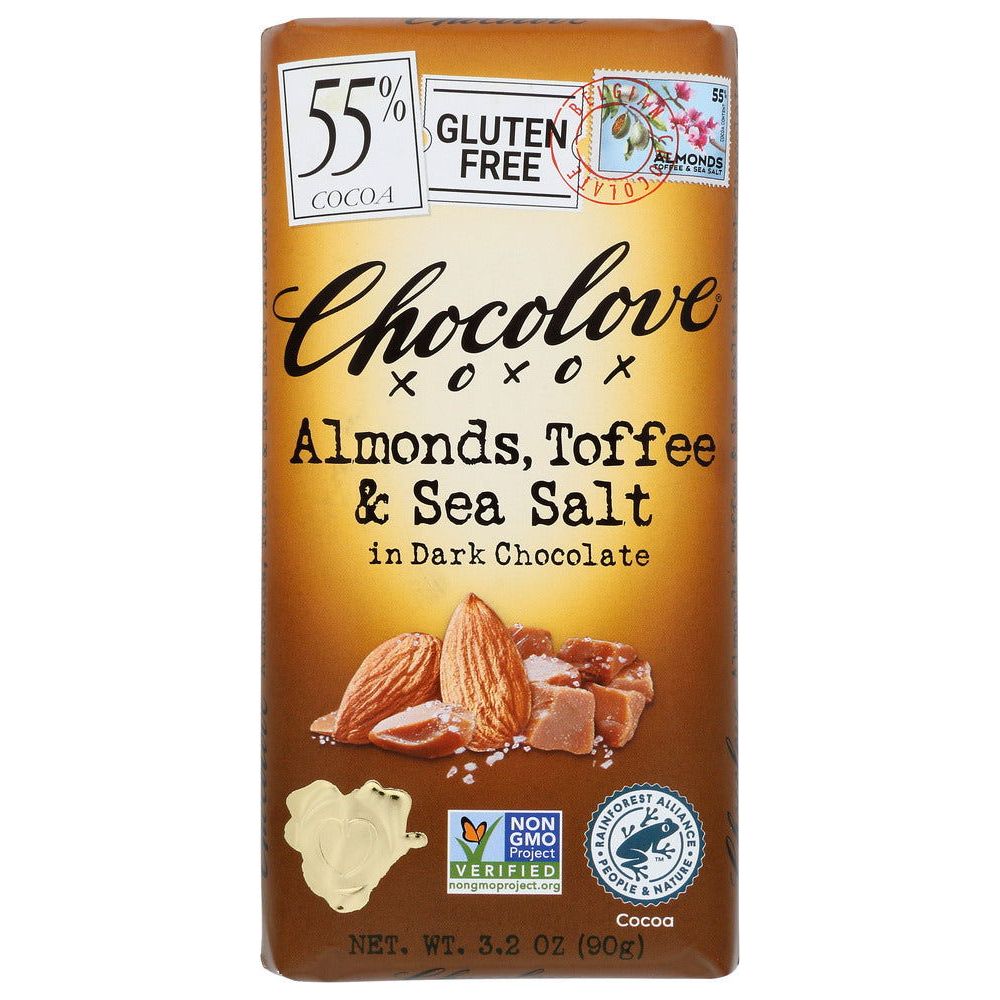 CHOCOLOVE: Almonds Toffee & Sea Salt in Dark Chocolate, 3.2 oz - Sunshine Co Op. - #tag1# - #tag2# - #tag3# - #tag4#
