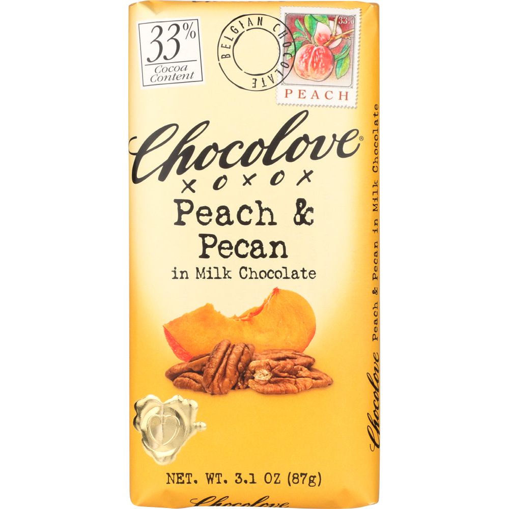 CHOCOLOVE: Milk Chocolate Bar Peach and Pecan, 3.1 oz - #tag1# - #tag2#