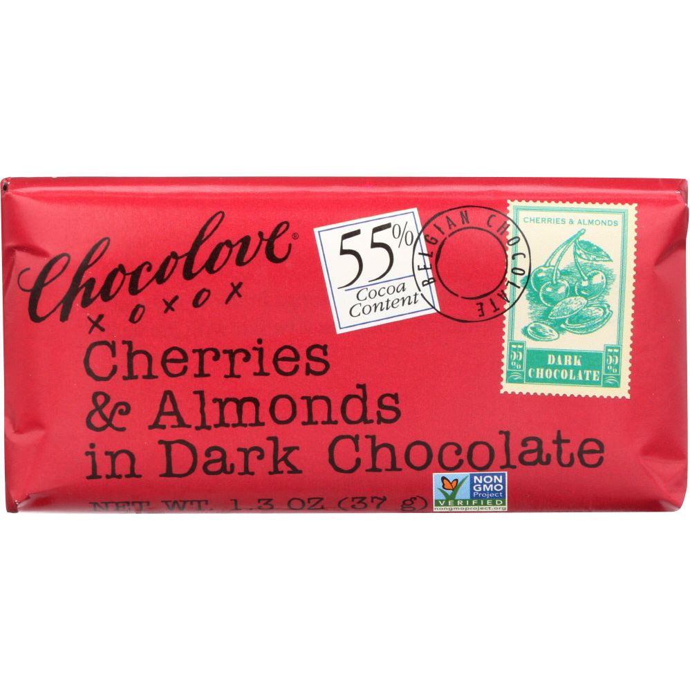 CHOCOLOVE: Mini Dark Chocolate Bar Cherries & Almonds, 1.3 oz - #tag1# - #tag2#