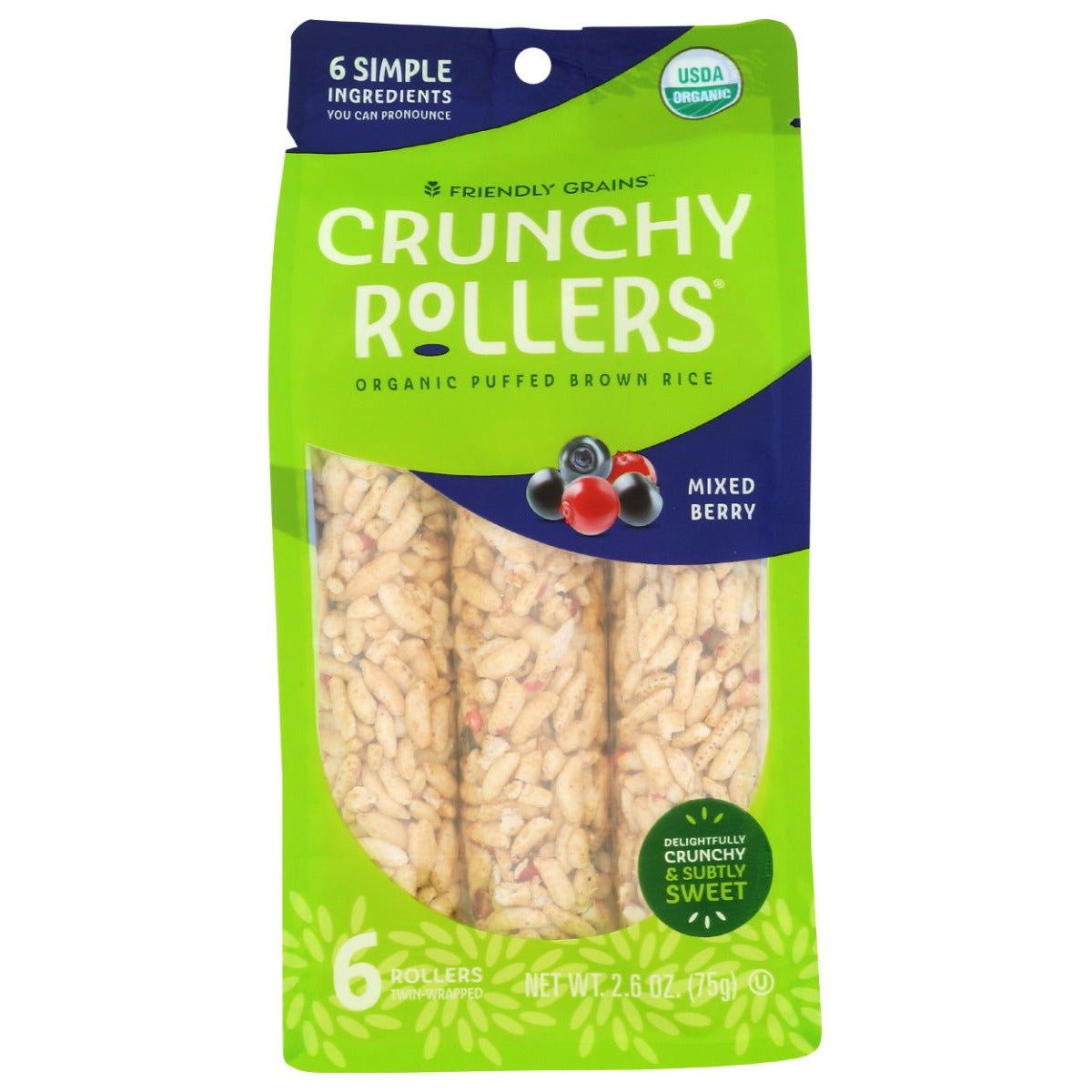FRIENDLY GRAINS: Crunchy Rollers Organic Puffed Brown Rice Mixed Berry, 2.6 oz - Sunshine Co Op. - #tag1# - #tag2# - #tag3# - #tag4#