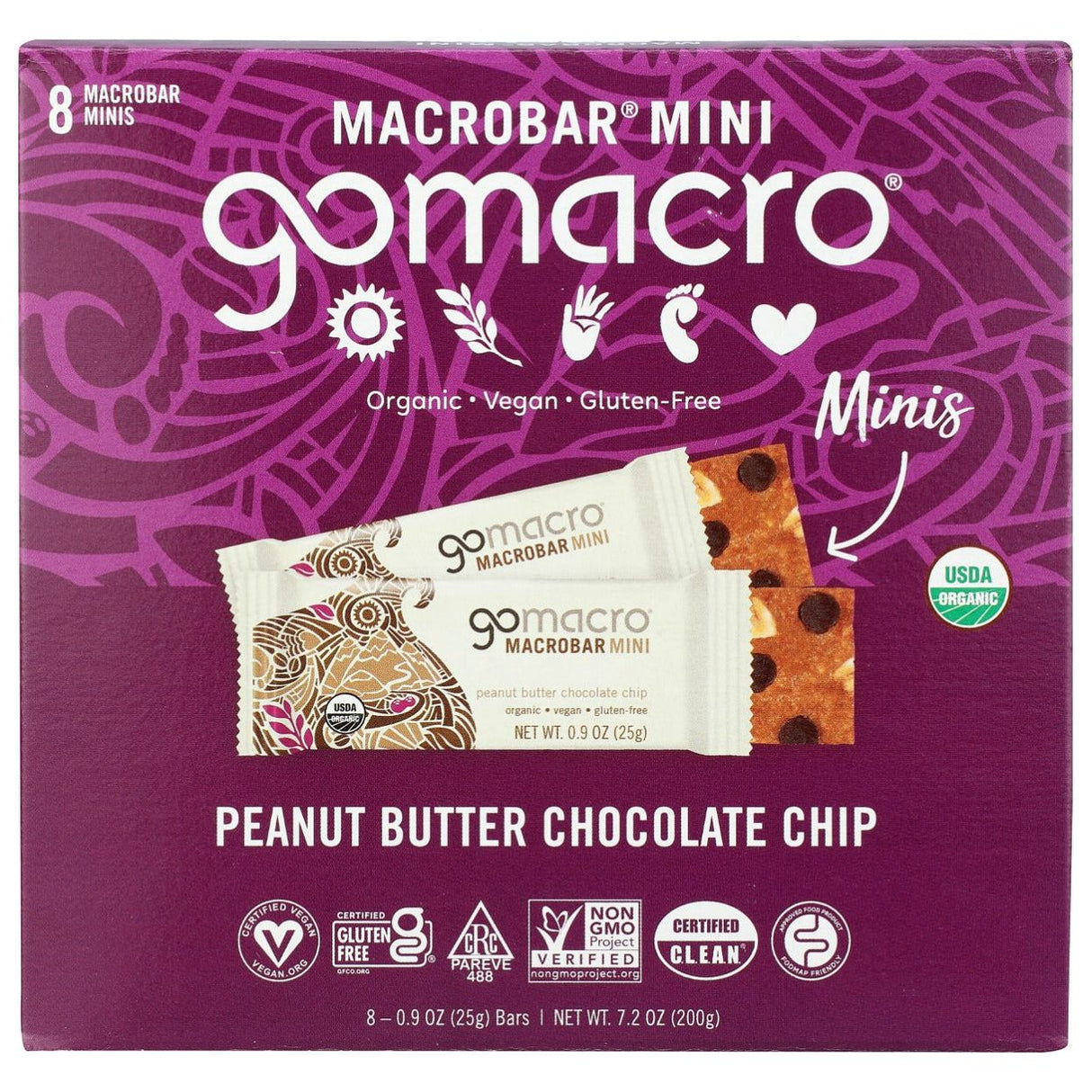 GOMACRO: Peanut Butter Chocolate Chip Mini 8Pk, 7.2 oz - #tag1# - #tag2#