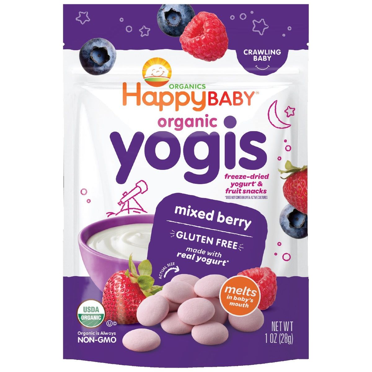 HAPPY BABY: Organic Yogis Yogurt and Fruit Snacks Mixed Berry, 1 oz - #tag1# - #tag2#