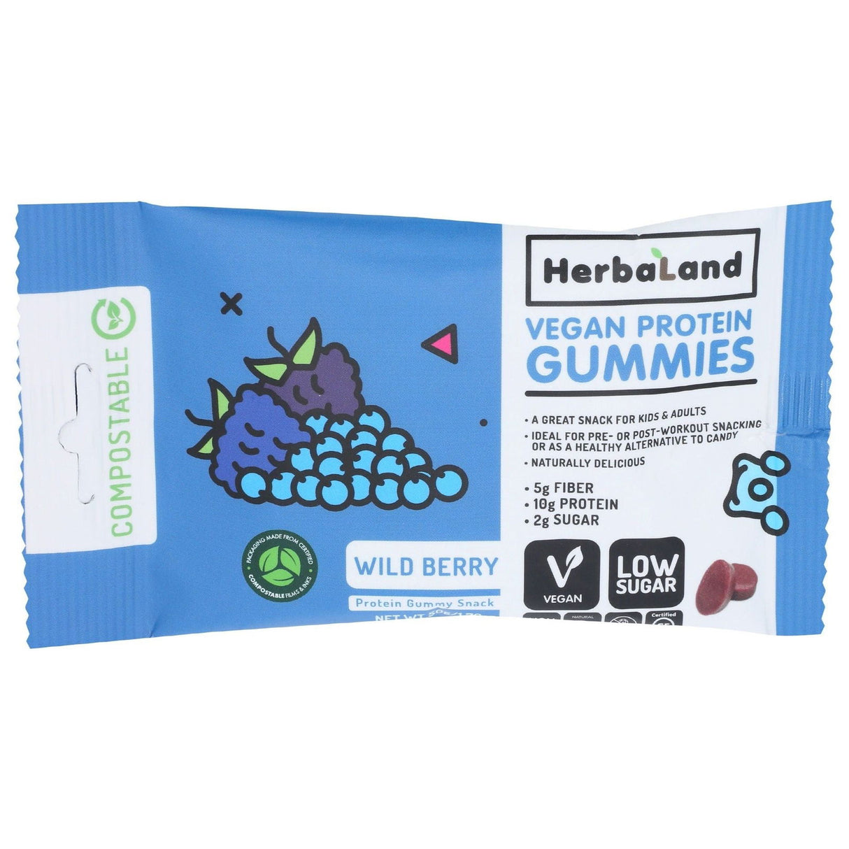 HERBALAND: Wild Berry Vegan Protein Gummies, 50 gm - #tag1# - #tag2#