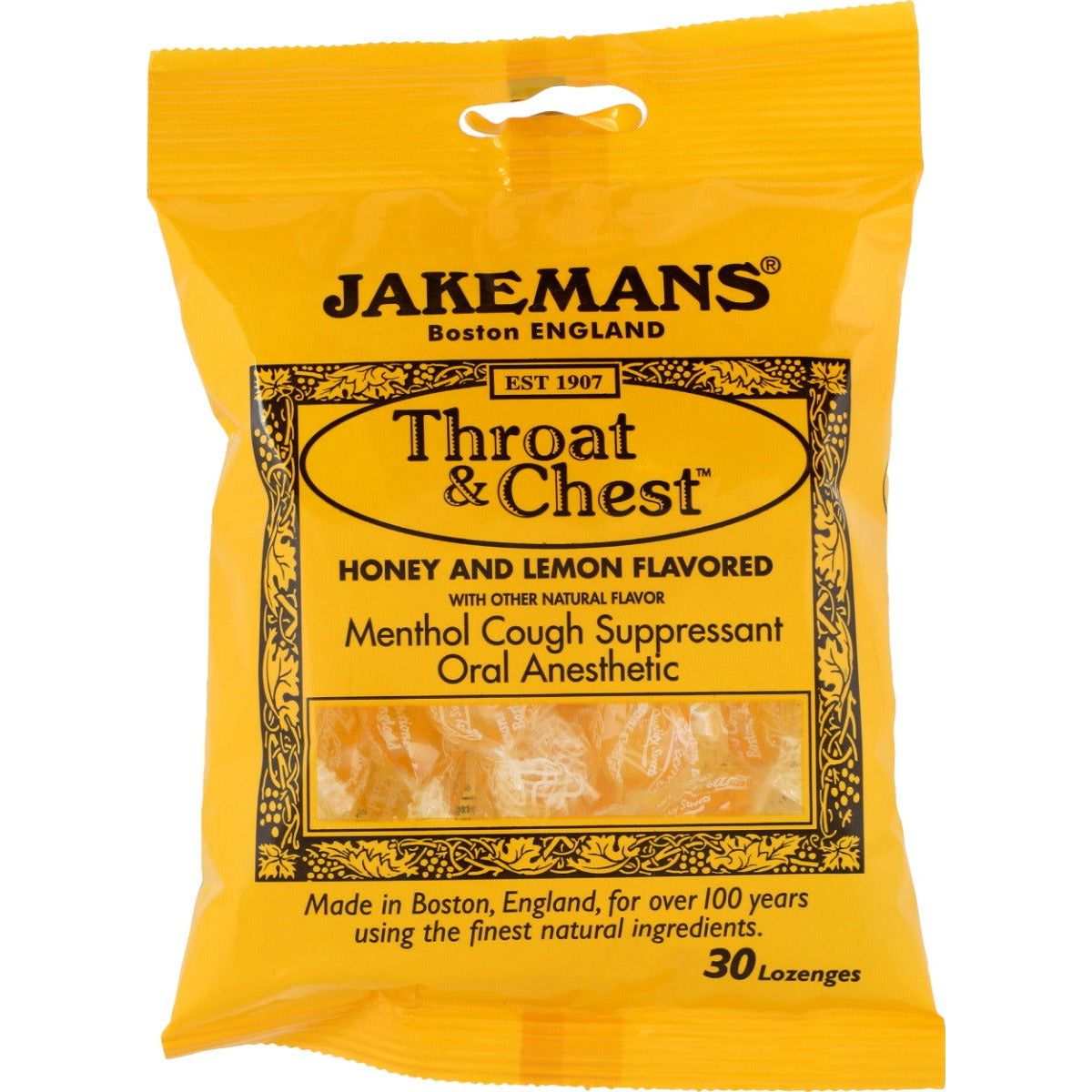 JAKEMANS: Throat and Chest Honey and Lemon Bag Of Lozenges, 30 pc - Sunshine Co Op. - #tag1# - #tag2# - #tag3# - #tag4#
