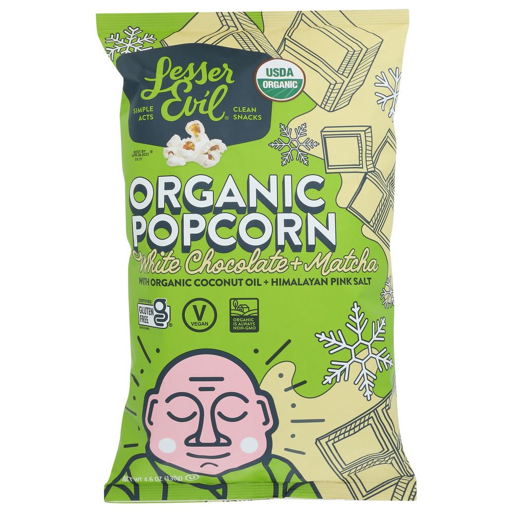 LESSER EVIL: Organic Popcorn White Chocolate Matcha, 4.6 oz - #tag1# - #tag2#