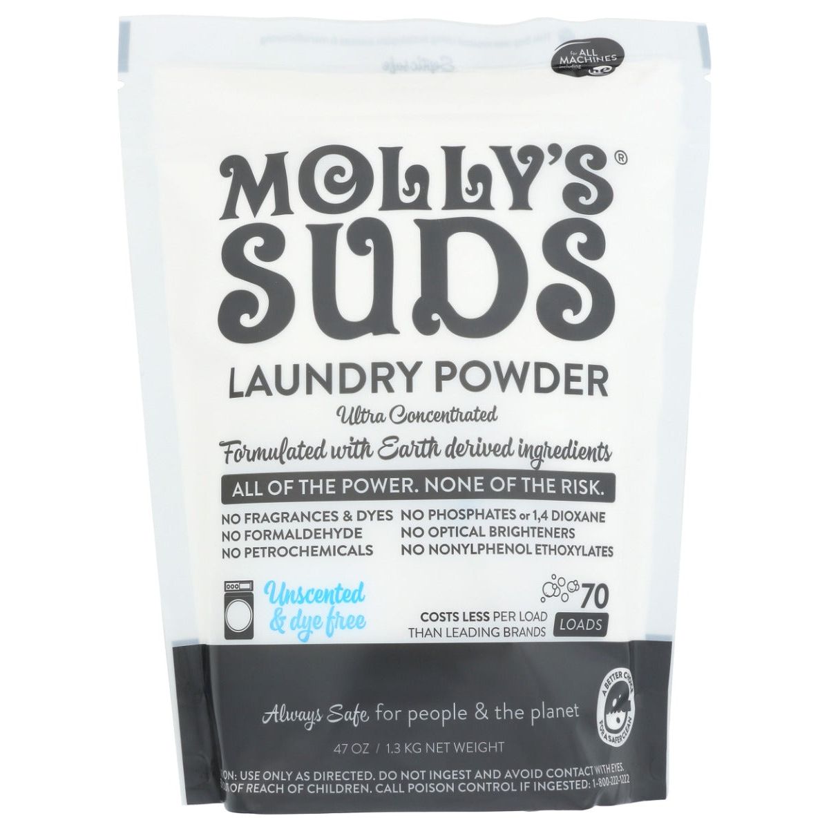 MOLLYS SUDS: Laundry Detergent Powder Unscented 70 Loads, 47 oz - #tag1# - #tag2#