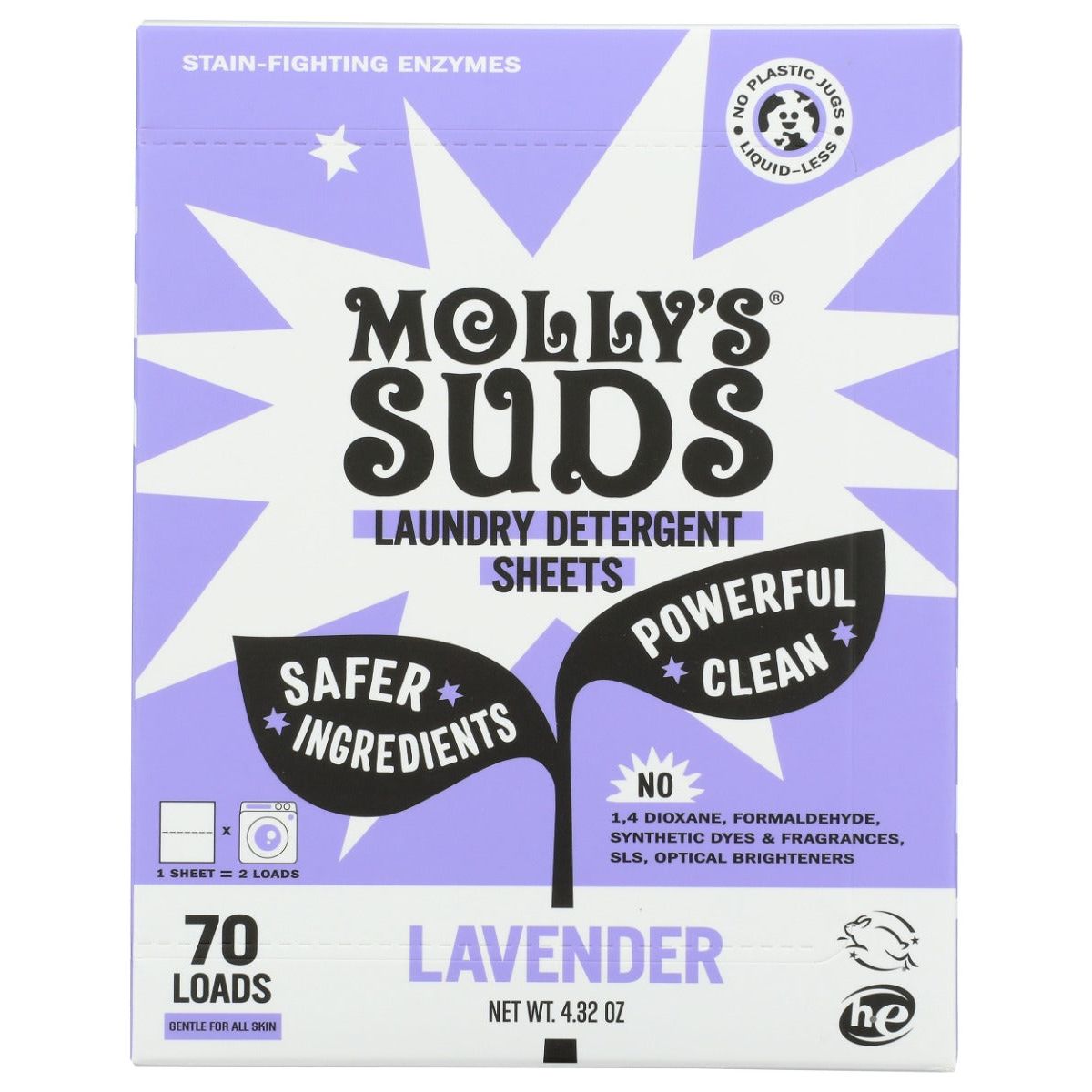 MOLLYS SUDS: Lavender Laundry Detergent Sheets 70L, 4.32 oz - #tag1# - #tag2#