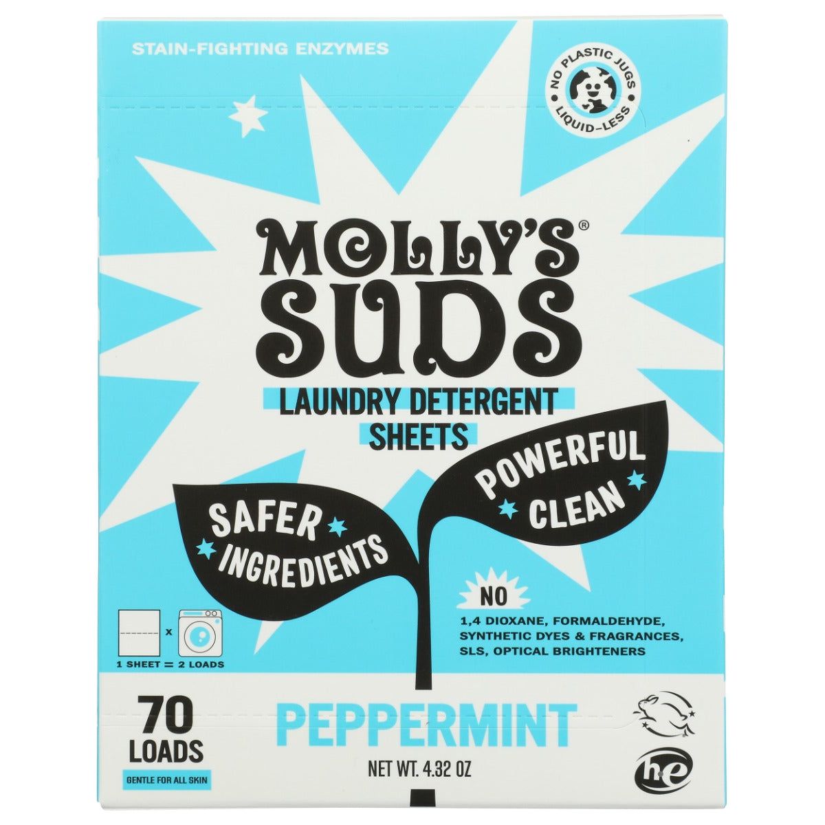 MOLLYS SUDS: Peppermint Laundry Detergent Sheets, 4.32 oz - #tag1# - #tag2#
