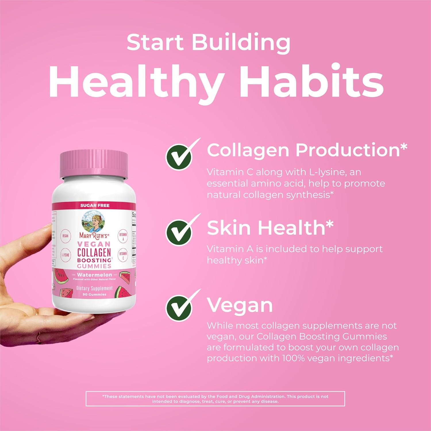 MaryRuth's Vegan Collagen Gummies - Watermelon Flavor - 90 Gummies - Sunshine Co Op. - #tag1# - #tag2# - #tag3# - #tag4#