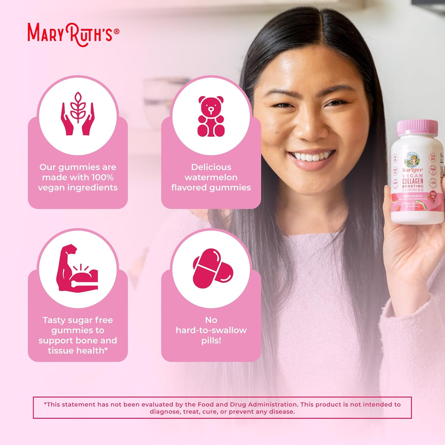 MaryRuth's Vegan Collagen Gummies - Watermelon Flavor - 90 Gummies - Sunshine Co Op. - #tag1# - #tag2# - #tag3# - #tag4#