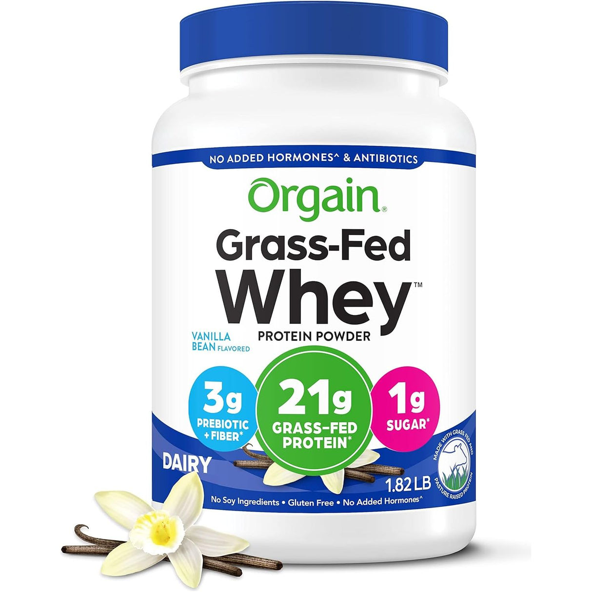 Orgain Grass-Fed Whey Protein Powder, Vanilla Bean - 21g, 1.82lb