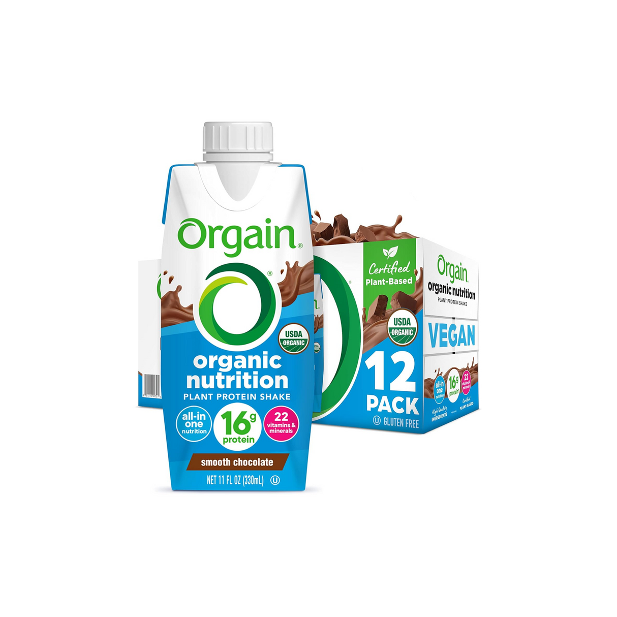 ORGAIN Organic Plant-Based Protein Shake, Smooth Chocolate, 11 Fl Oz X 4PK - Sunshine Co Op. - #tag1# - #tag2# - #tag3# - #tag4#