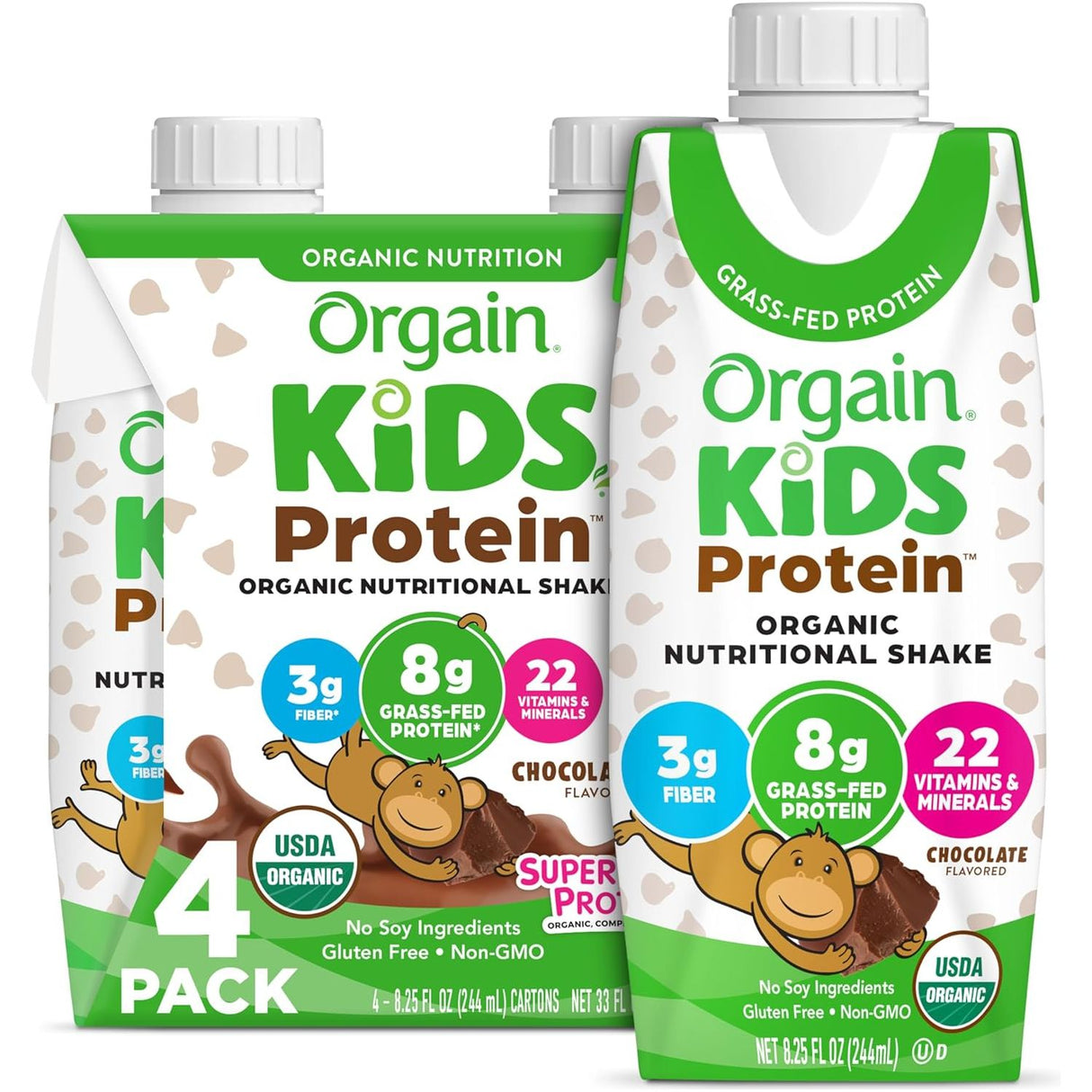 ORGAIN Kids Protein Organic Nutritional Shake, Chocolate, 4PK