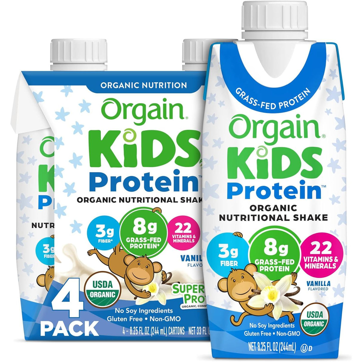 ORGAIN Kids Protein Organic Nutritional Shake, Vanilla, 4PK