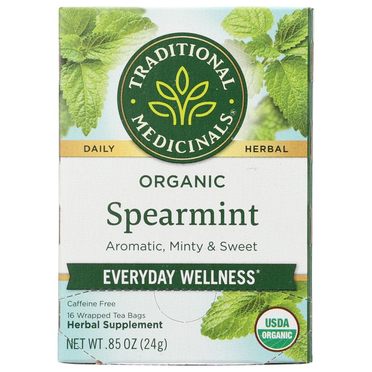 TRADITIONAL MEDICINALS: Organic Spearmint Caffeine Free Herbal Tea 16 Tea Bags, 0.85 oz - Sunshine Co Op. - #tag1# - #tag2# - #tag3# - #tag4#