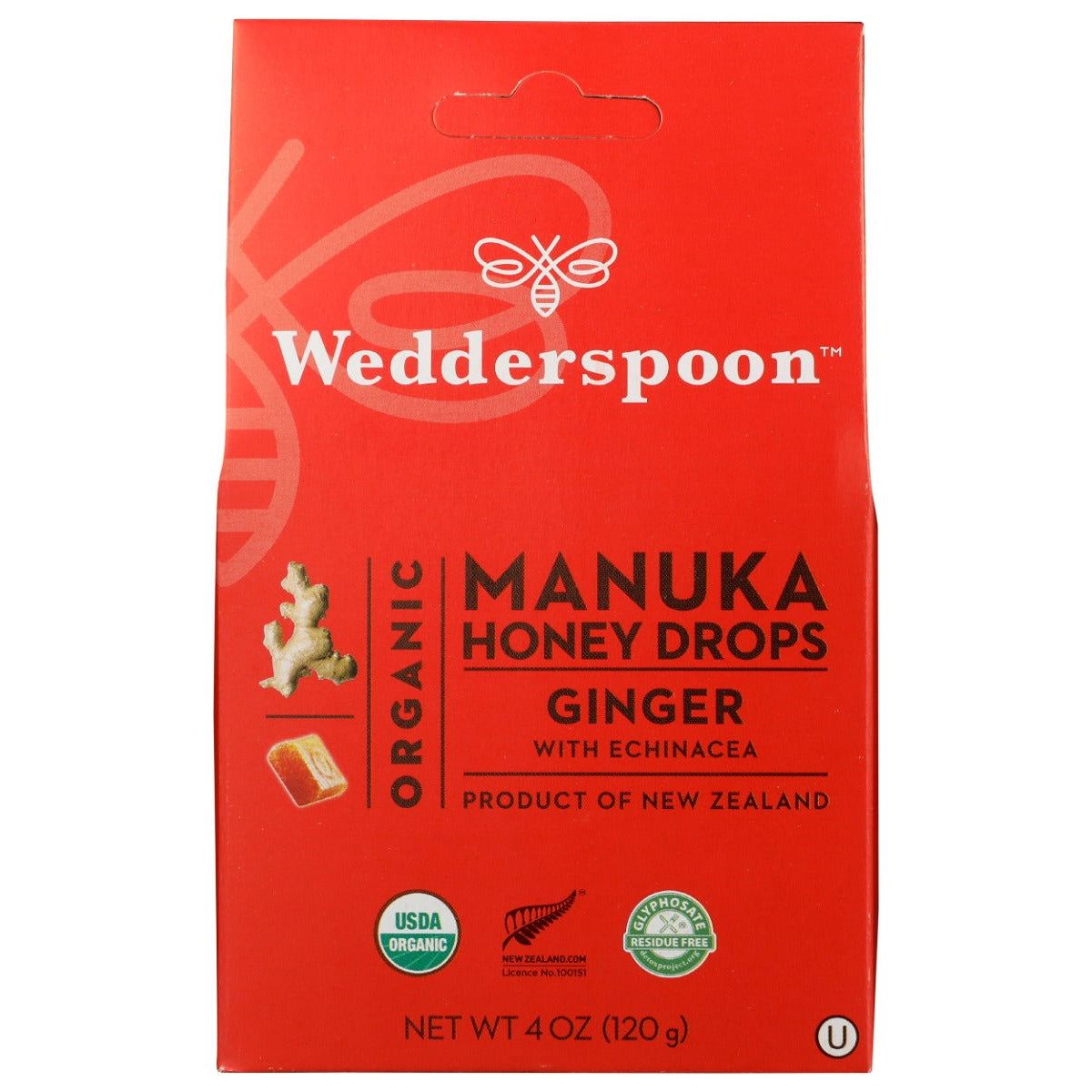 WEDDERSPOON: Organic Manuka Honey Drops Ginger, 4 oz - Sunshine Co Op. - #tag1# - #tag2# - #tag3# - #tag4#