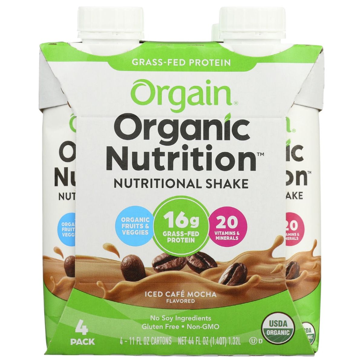 ORGAIN: Organic Nutrition Shake Iced Cafe Mocha 4Pk, 44 fo