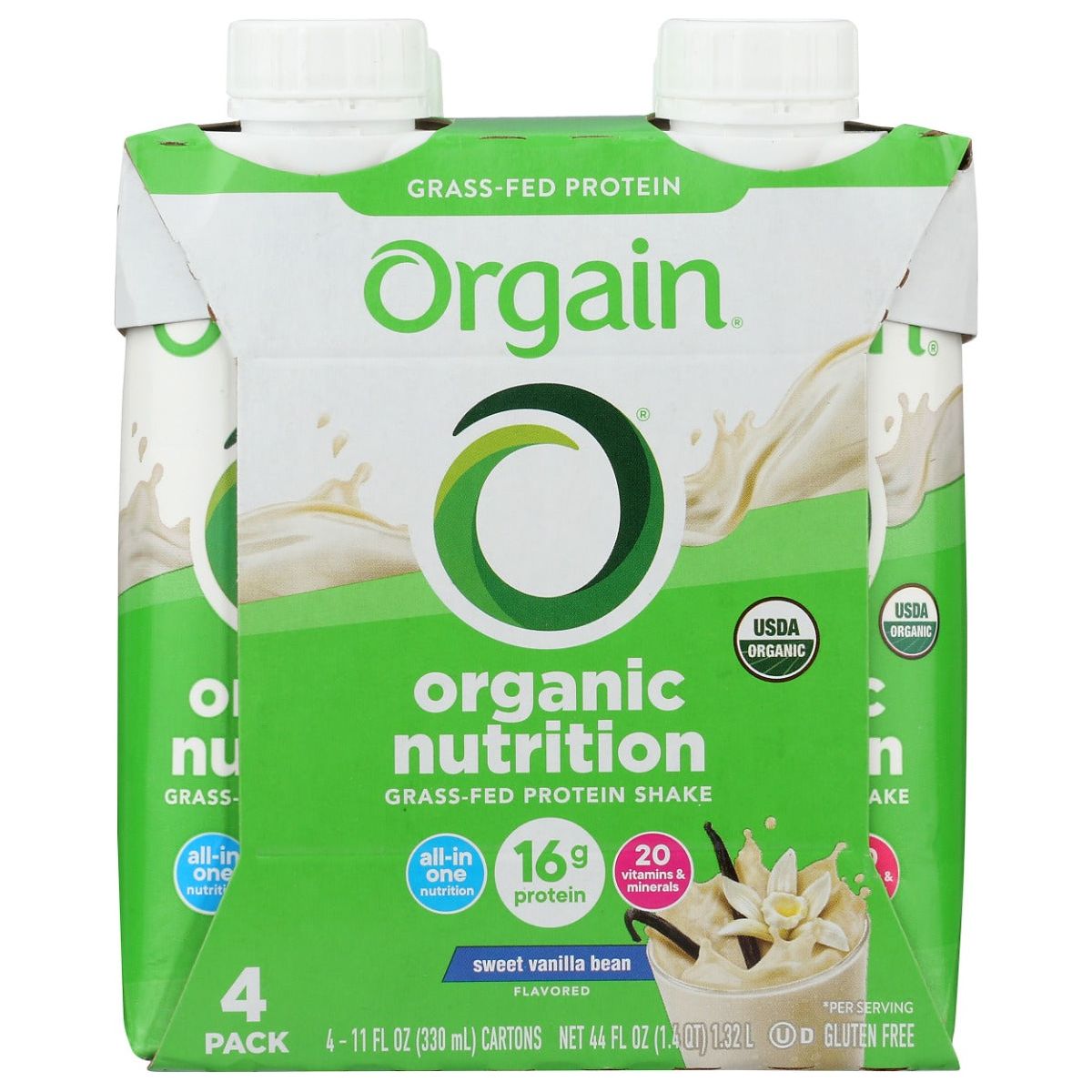 ORGAIN: Organic Nutritional Shake Sweet Vanilla Bean 4 count, 44 oz