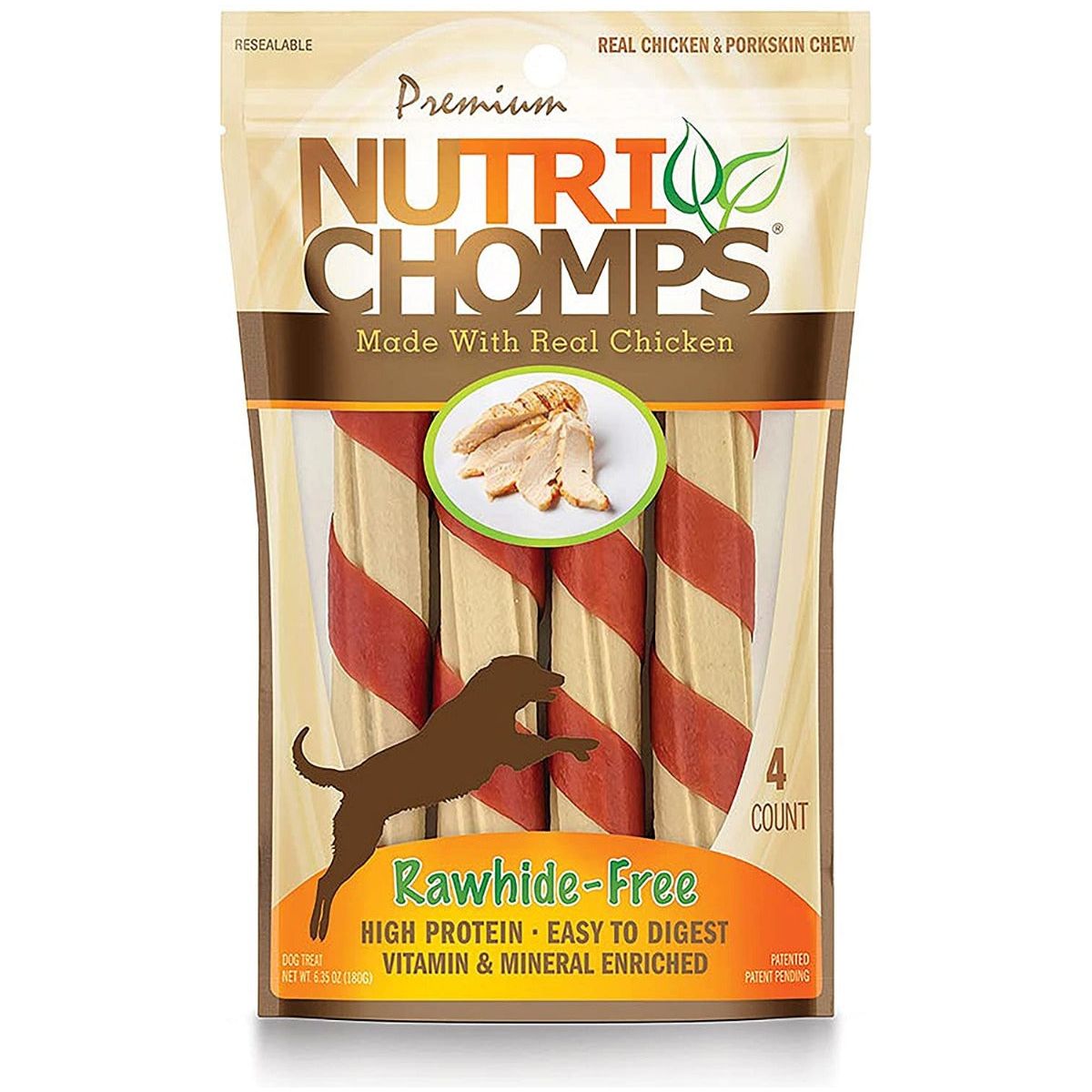 NUTRI CHOMPS: Chicken & Porkskin Chew Mini Twists, 4 ea