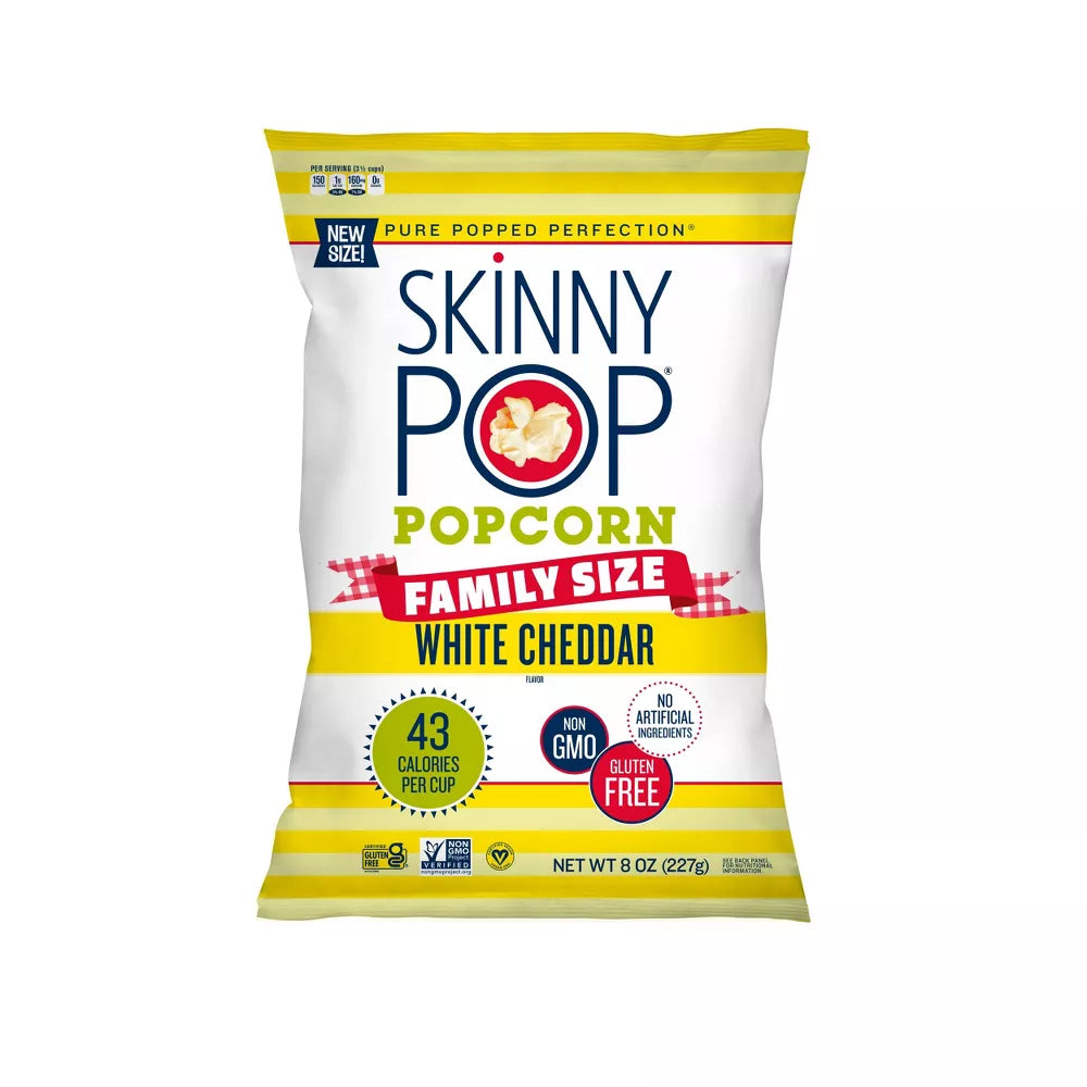 SKINNY POP: Popcorn White Cheddar Family Size, 8 OZ