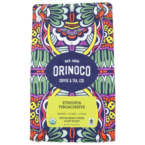 ORINOCO COFFEE TEA: Ethiopia Yirgacheffe Whole Bean Coffee, 12 oz